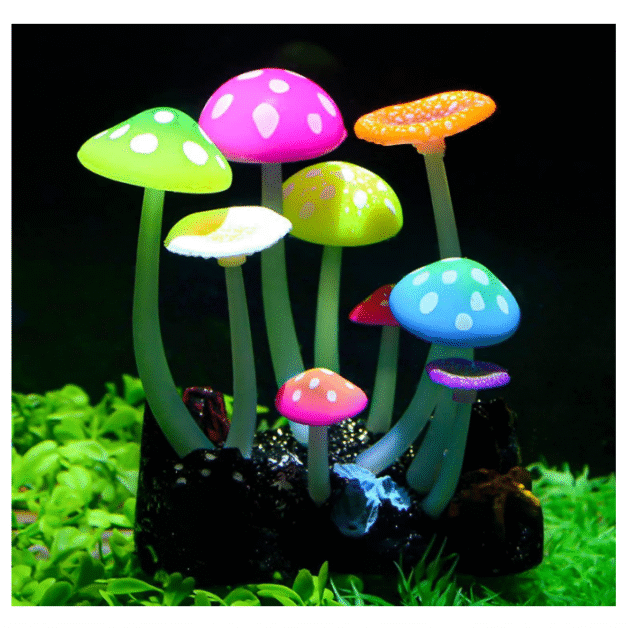 Glowing Effect Artificial Mushroom Aquarium Plant Decor Ornament Decoration for Fish Tank Landscape