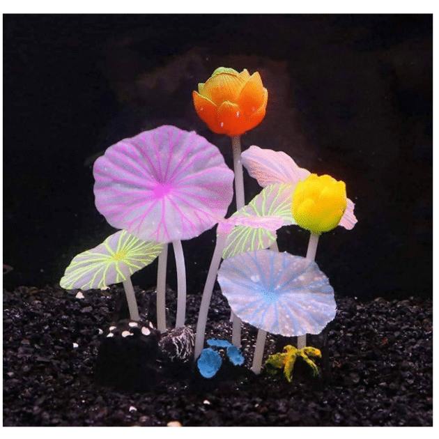 Animaux Aquarium Rainbow Ball with Glowing Effect Artificial Silicone Plant Lotus Flower with Leaves Mushrooms for Fish Tank Landscape Aquarium Accessories