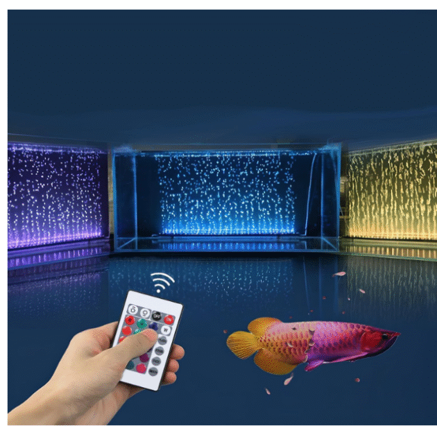 QUANLONG (QL-A40) Submersible AIR Bubble Aquarium Light with Remote Control | WRGB - 16 Color Changing Underwater Fish Tank Light | Multicolor LED Aquarium Decorative AIR LAMP (Size of Length 35 CM)