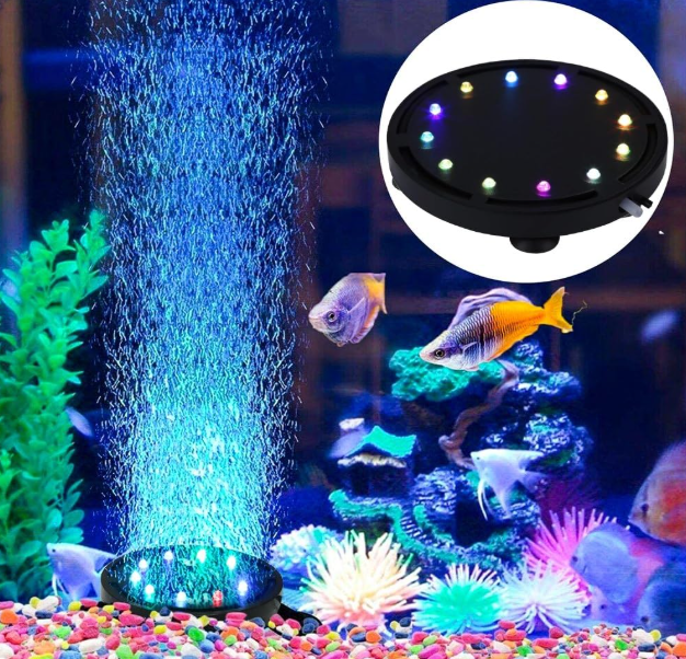 (Q12 | 6 Inch | 12 LED | 1.2 Watts) Multicolour 2 in 1 Air Bubble LED Light with Airstone for Aquarium Fish Tank Decoration